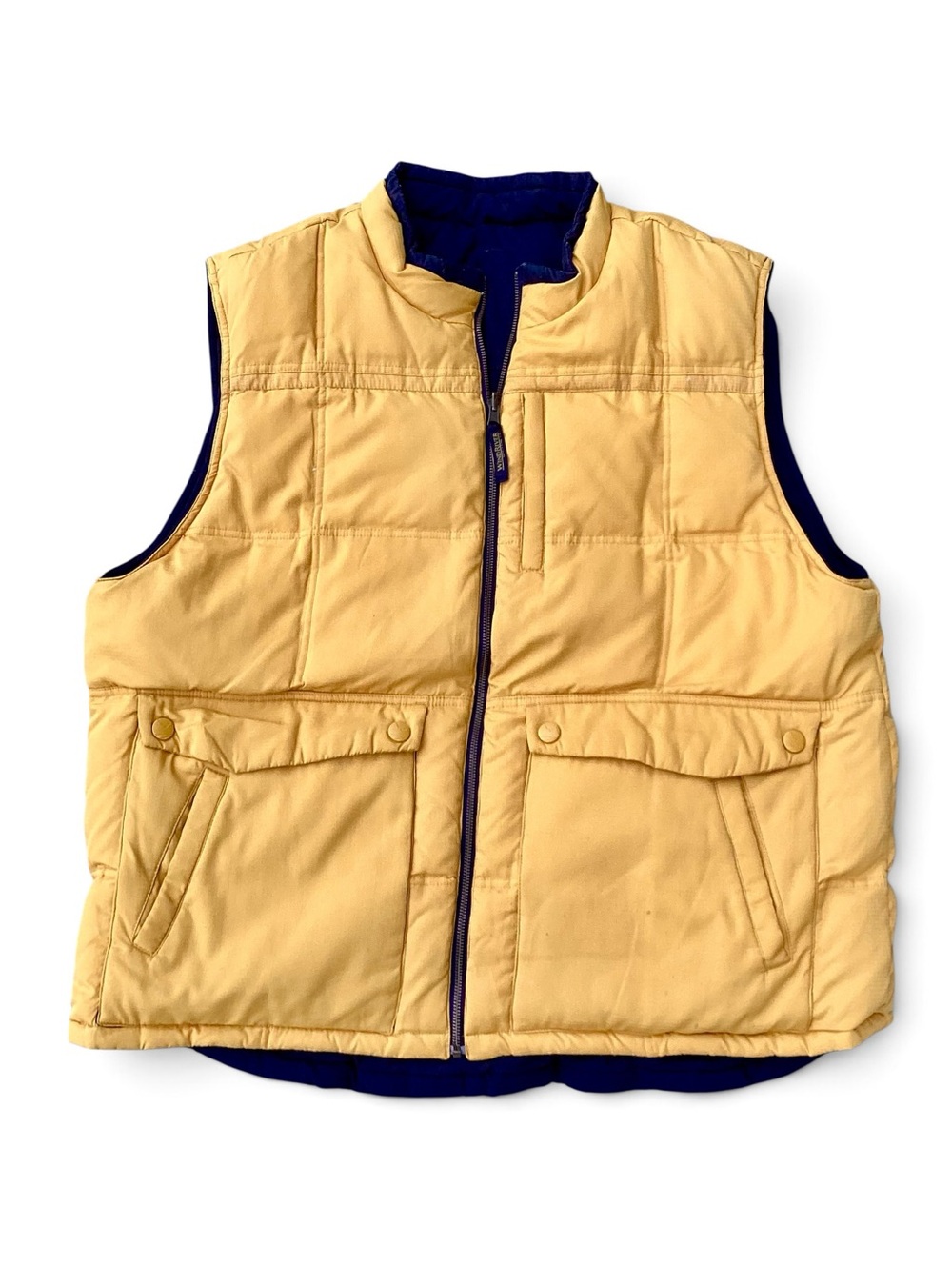Vintage WindRiver Reversible Down Puffer Vest Mustard Yellow Navy 2XL